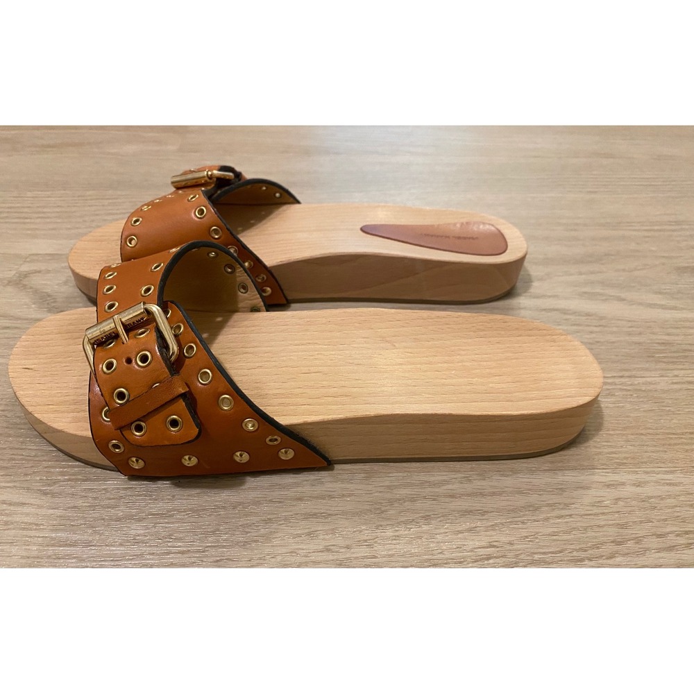 Isabel Marant Jaso Slide Sandal 40 Tan Leather Wood Studded Designer Luxury Boho - Picture 9 of 14